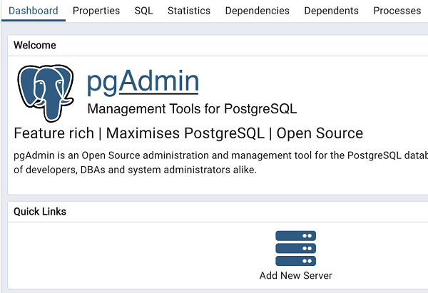 pgAdmin 'add new server' button location