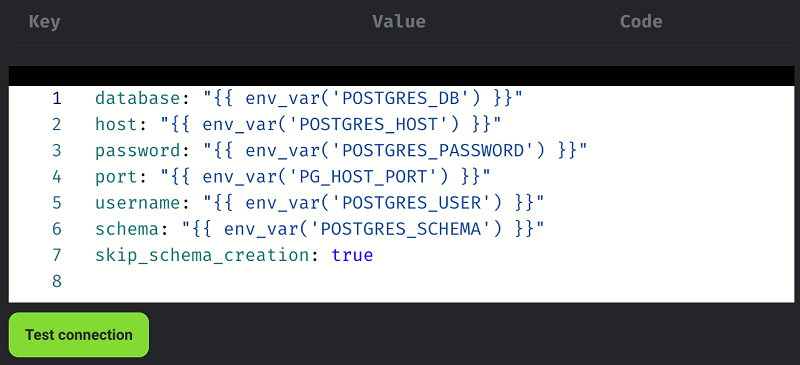 Connection data required for Postgres connection