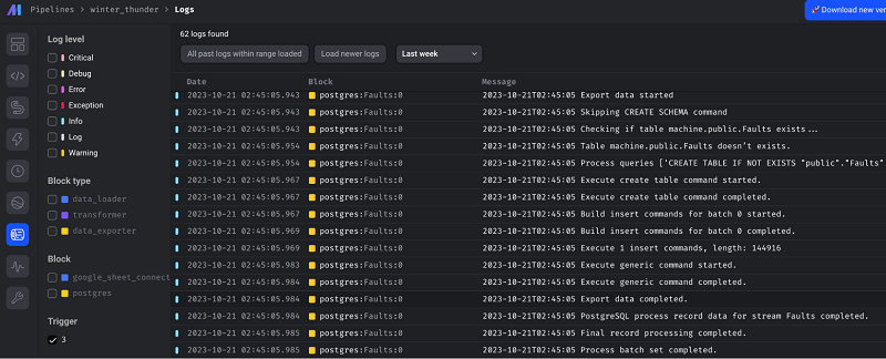 Log of previous data collection runs