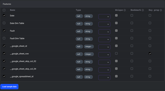 Data column selection options