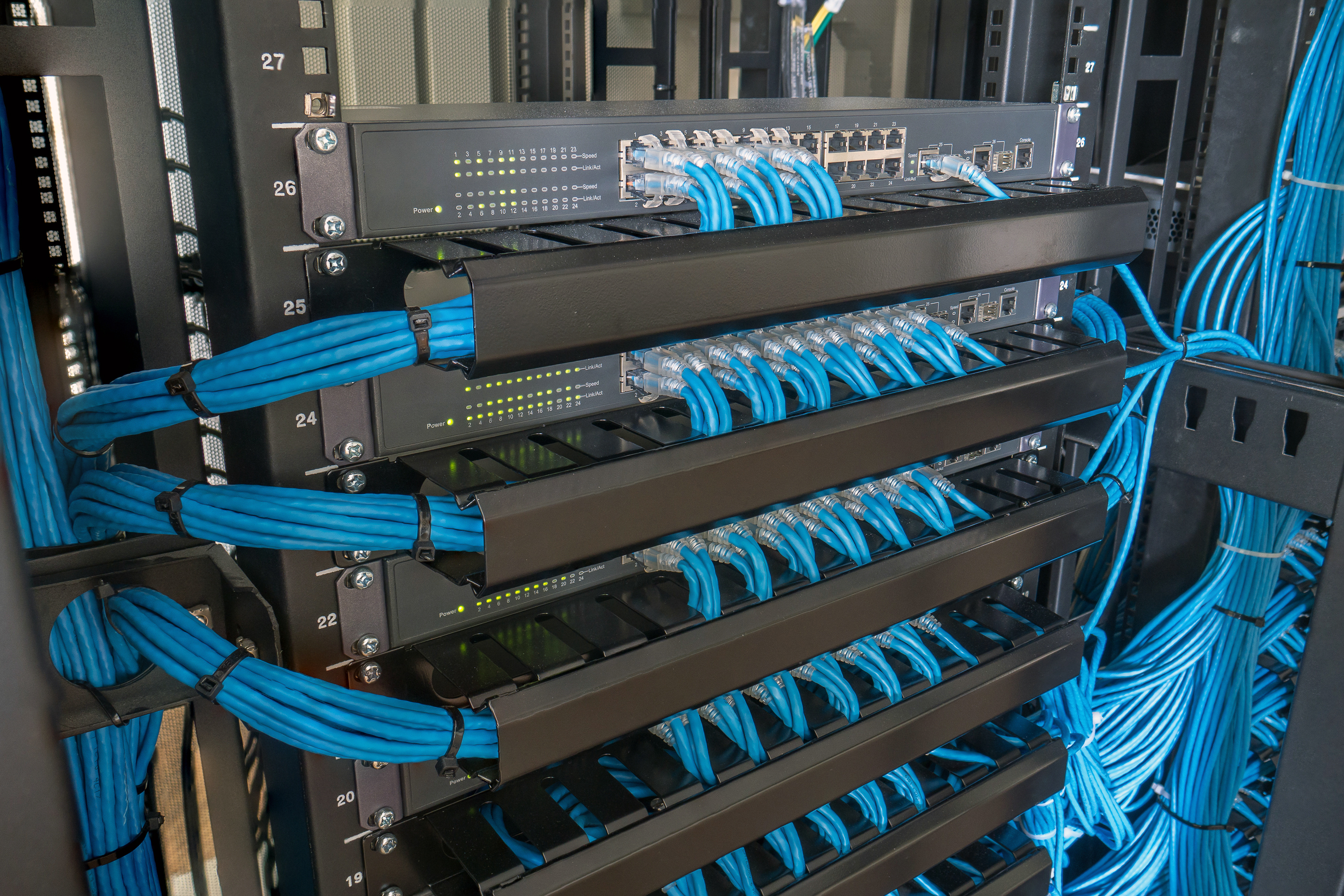 network switches mounted on rack