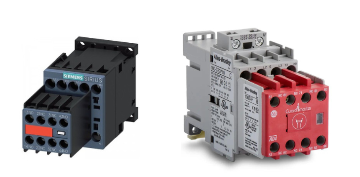 Siemens' safety contactor (right), Allen-Bradley safety contactor (right)