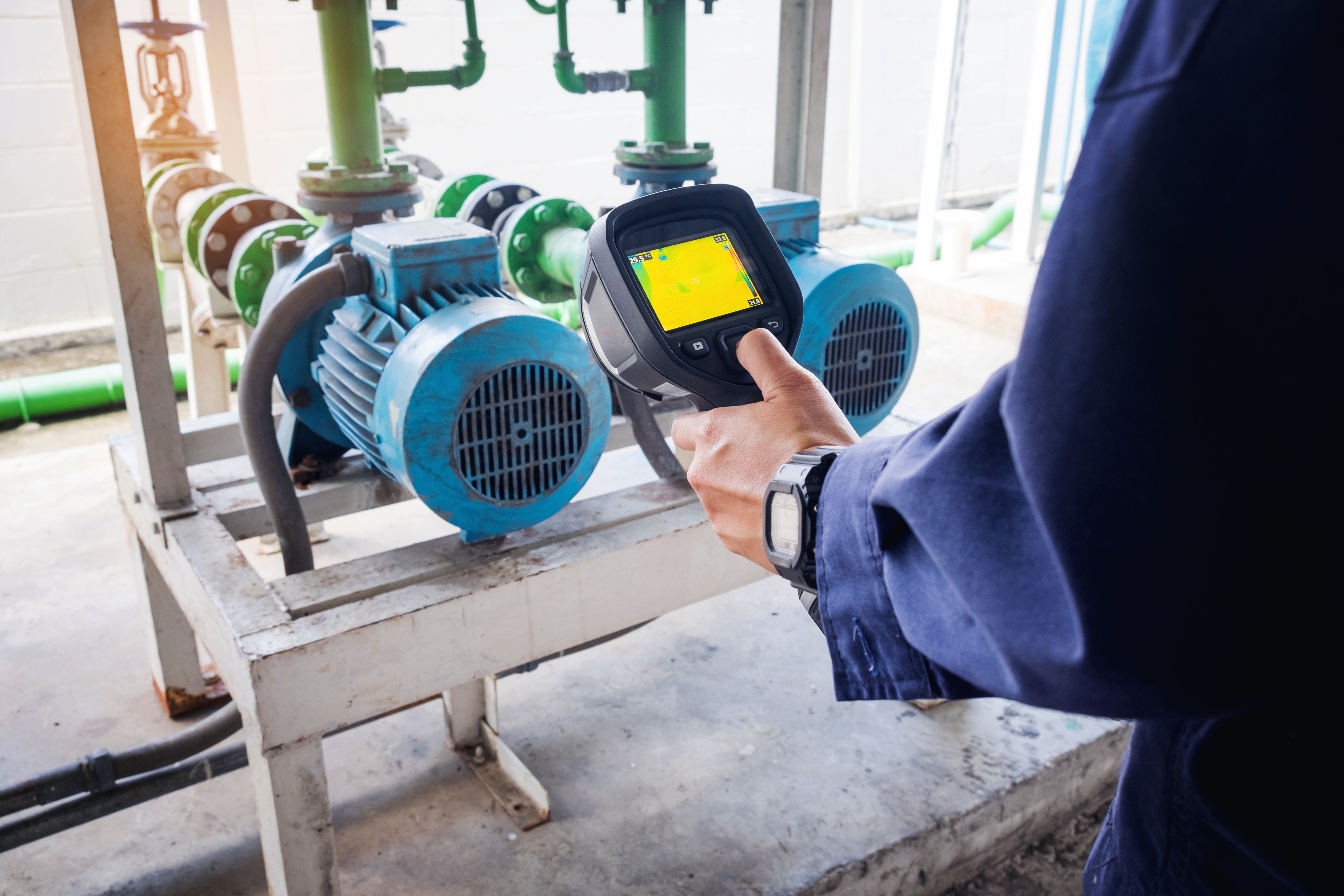 Infrared thermometer measuring thermal radiation.