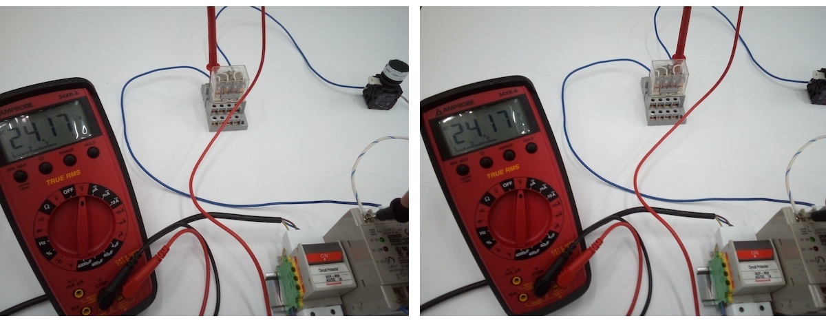 Ground side switching circuit measuring 24 volts on both load terminals when de-energized