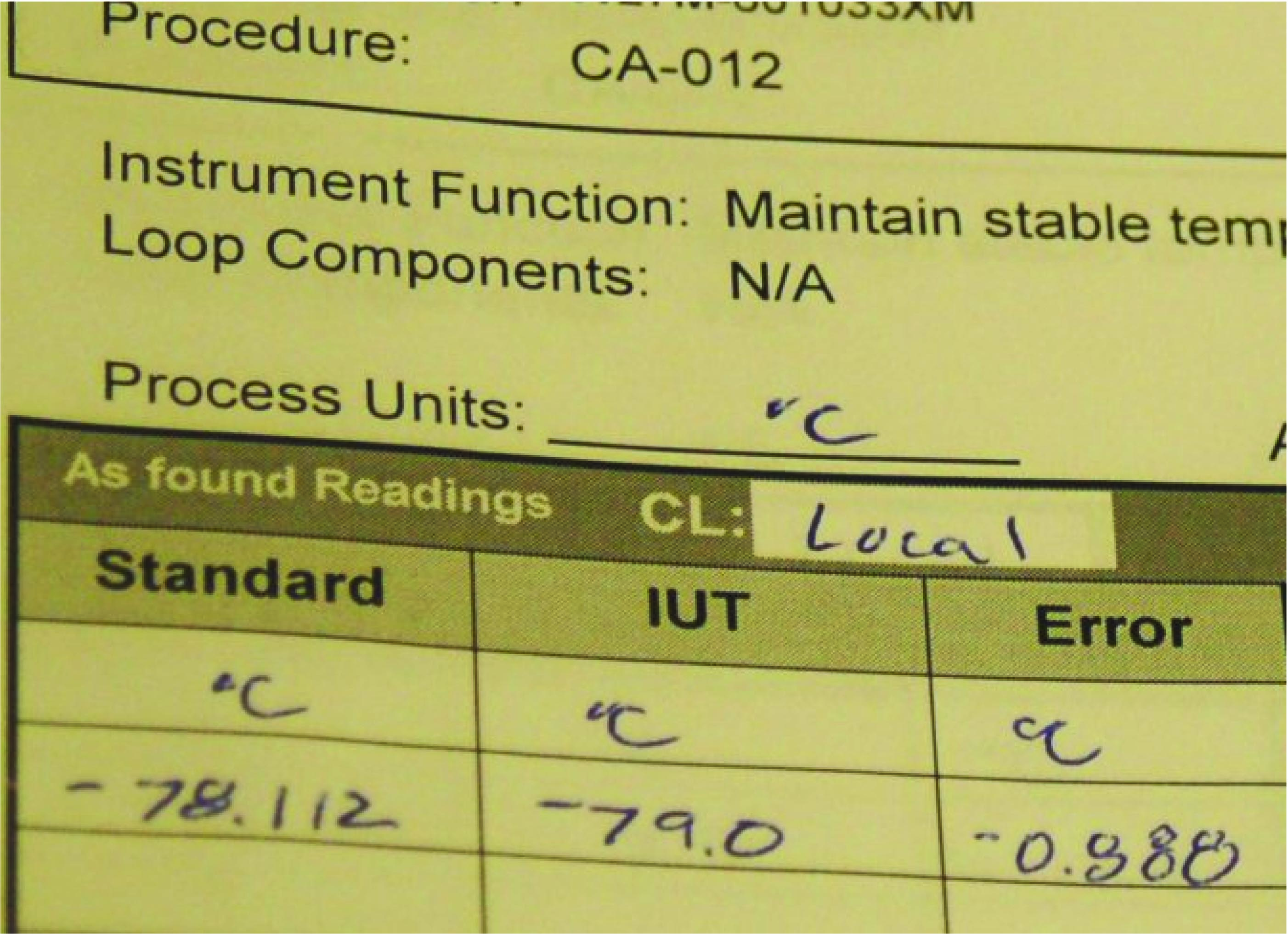 single-point “As-Found” calibration report
