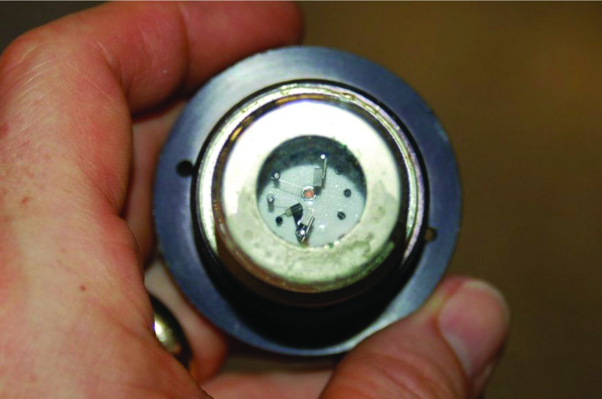 A close-up view of the ultraviolet emitter 