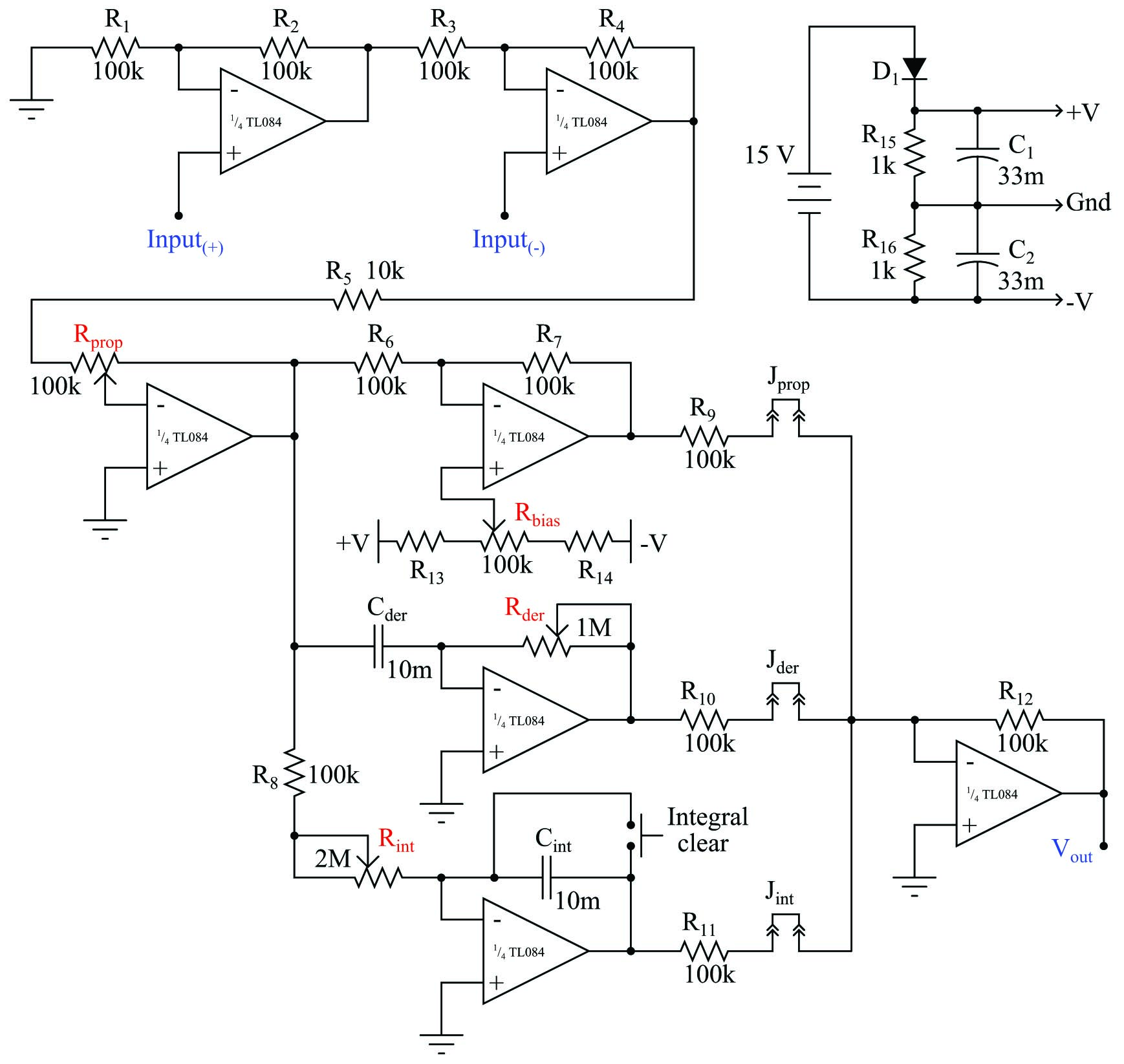 analog PID controller with fewer components