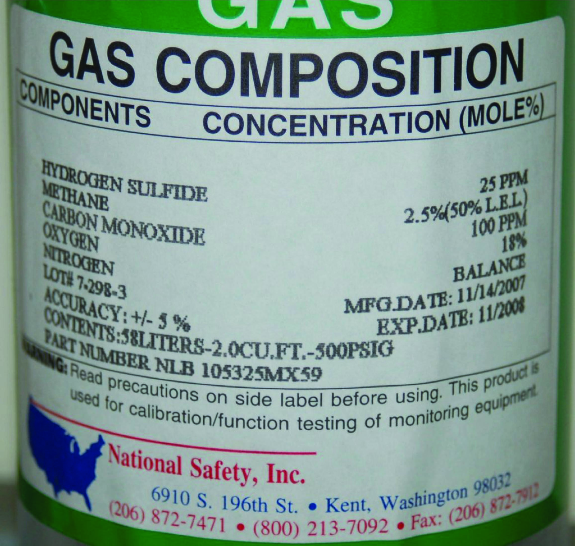the certified concentrations of different gases
