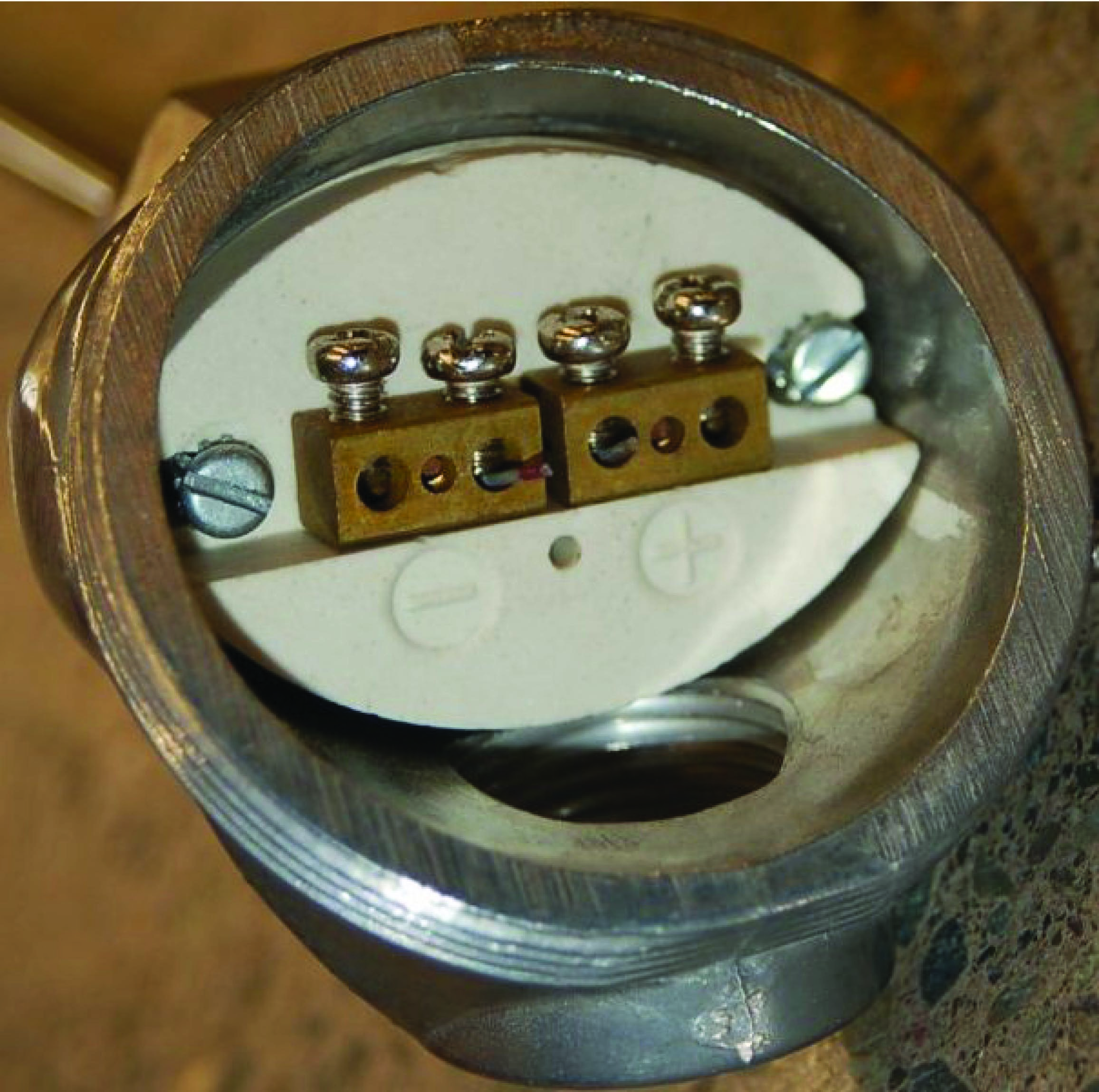 close-up view of a thermocouple head