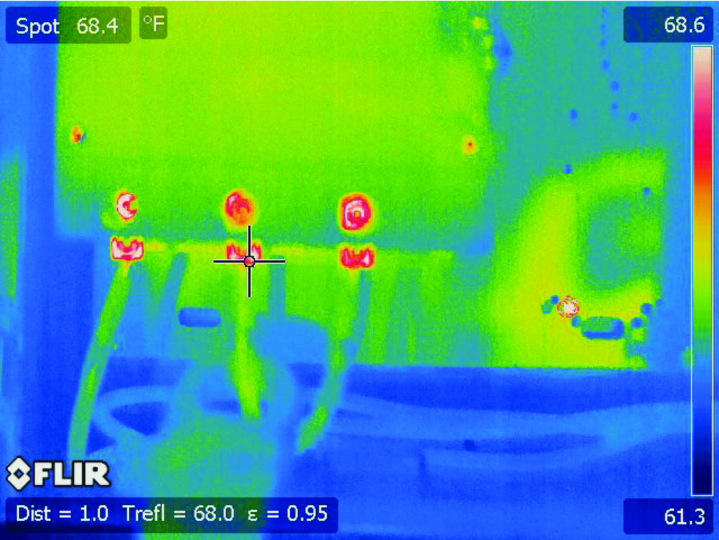 a thermal image of a three-phase circuit breaker