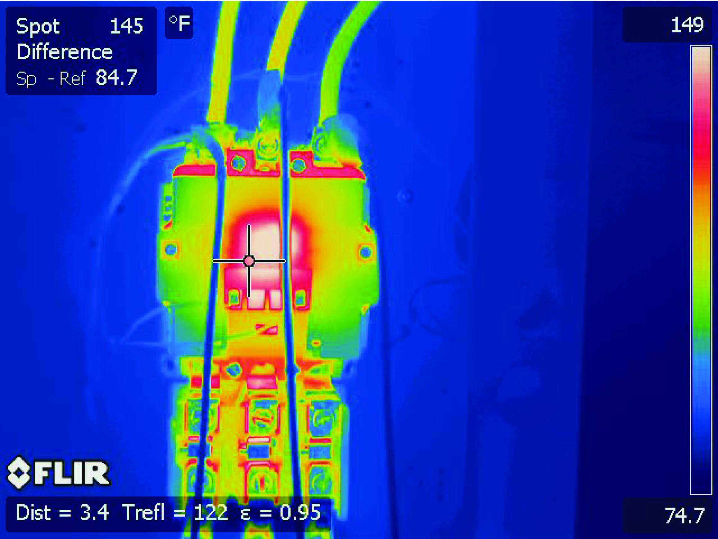 thermal image of operating three-phase motor starter