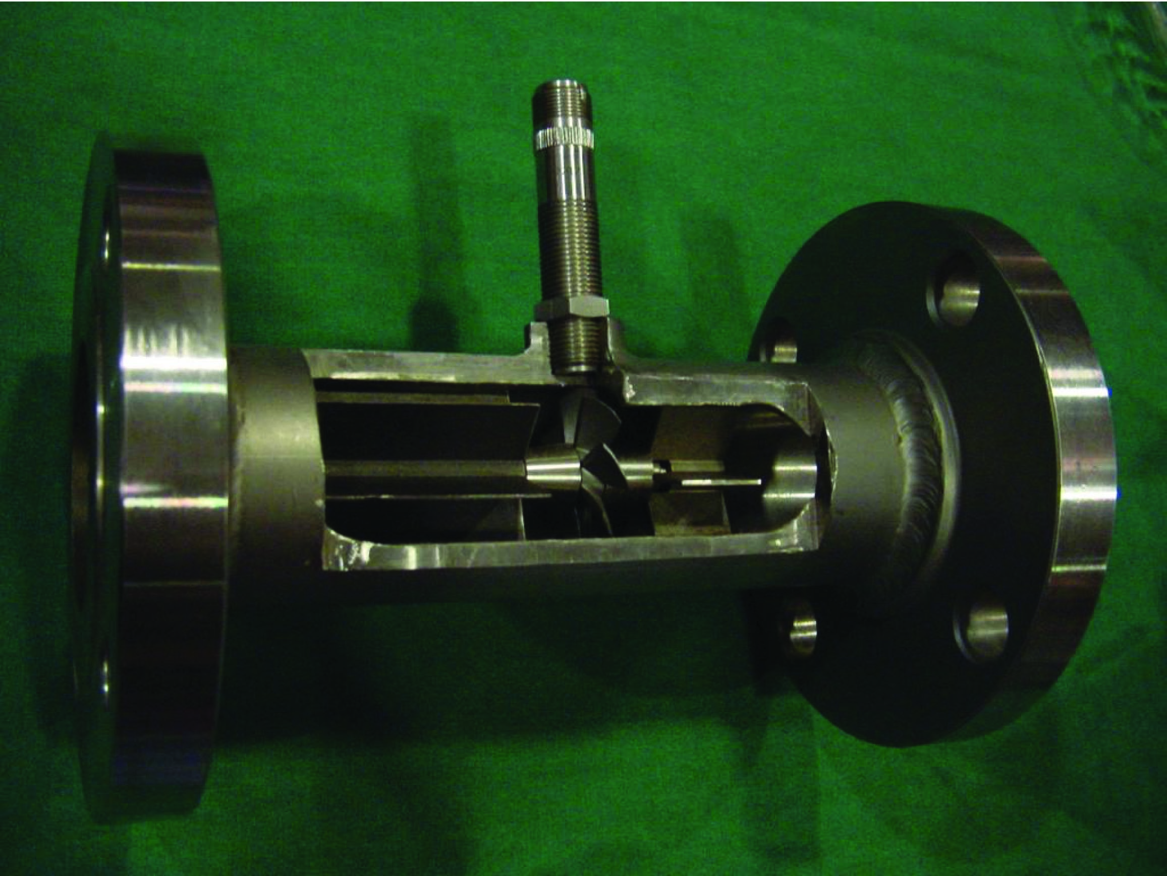 cut-away demonstration model of a turbine flowmeter